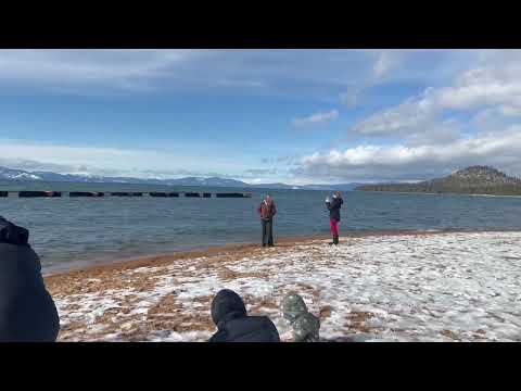 Lake side beach view with snowfall☃️ #laketahoe  #snow #ytvideo #trend #yotubevideo