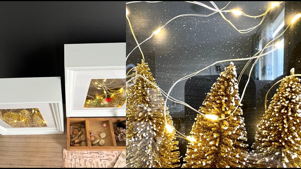 Black and Gold Wall Decor | Painted Starry Night Lighted Shadow Box Tutorial at Craftionary