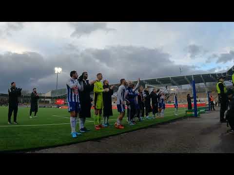 HJK players and supporters celebrate the great 2-0 victory vs HIFK in the Stadin derby 28.04.2022