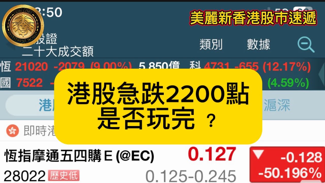 10.8 港股急跌2200點，是否玩完？