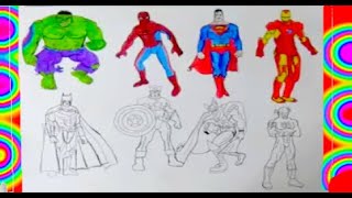 ALL SUPERHEROES  Coloring PAGES 2  Superman, Hulk, Captain America, Thor, Flash, batman, spiderman