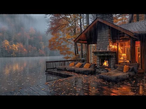 Lakeside House with Autumn Rainy Day Ambience as a Gateway to Serenity and Improved Sleep