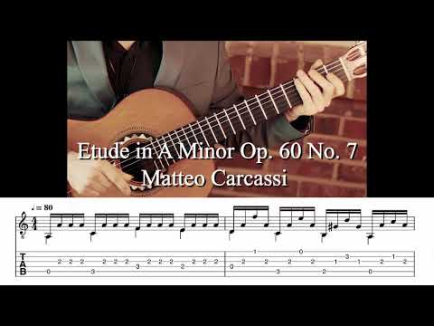 Etude in A Minor Op. 60, No. 7 Guitar Tablature and Notation Play Along in HD