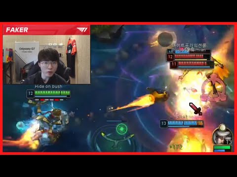 Faker carrying a teamfight on Corki securing the Baron and his LP