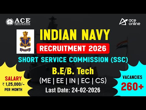 Indian Navy Recruitment 2026 | 300+ vacancies for Short Service Commission | Salary: 1,25,000/-