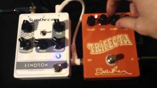 Video thumbnail for Barber Trifecta Fuzz - Subdecay Echobox Delay - Guitar Demo by MrExcane