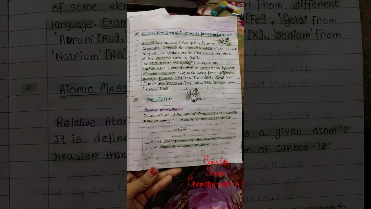 class 9th chemistry chapter 3 atoms and molecules notes handwritten #classnotes #studymaterial