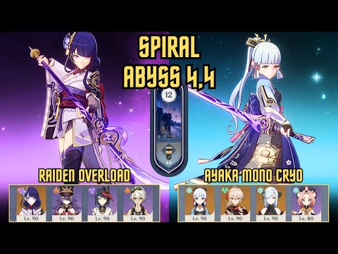 C0 Raiden Shogun Overload & C0 Ayaka Mono Cryo | Floor 12 9 Stars | Genshin Impact 4.4