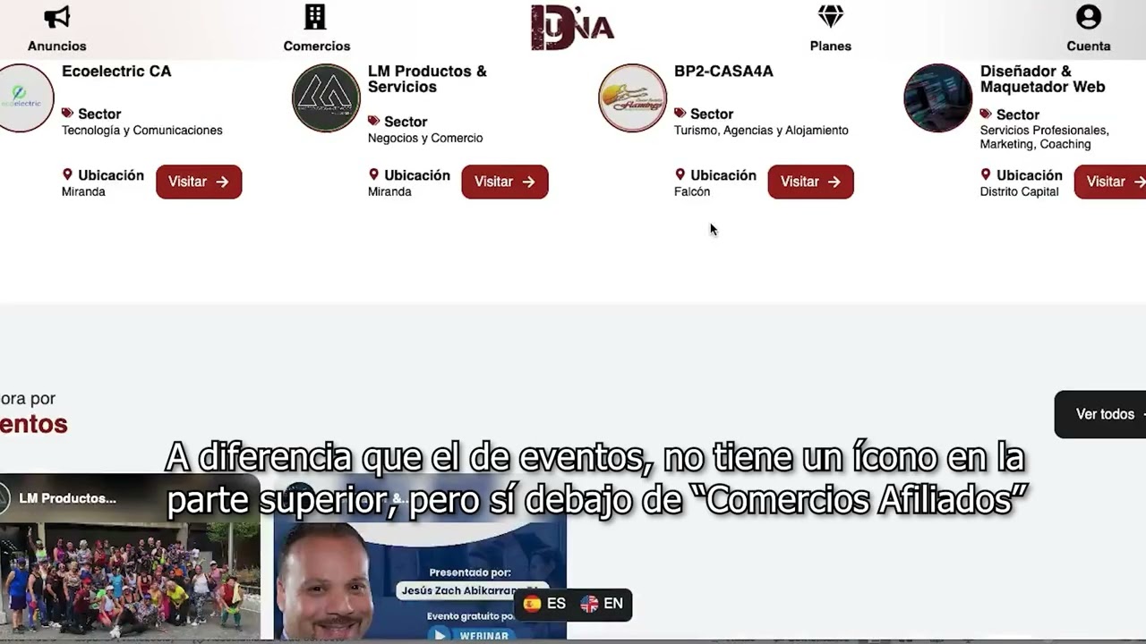 Cómo buscar Comercios y Eventos