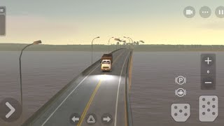 Truck transport belong the road and cross the long bridge.