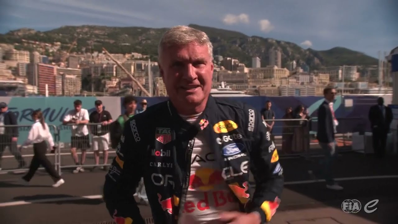 David Coulthard reacts after driving the Gen4 Formula E car at Monte Carlo