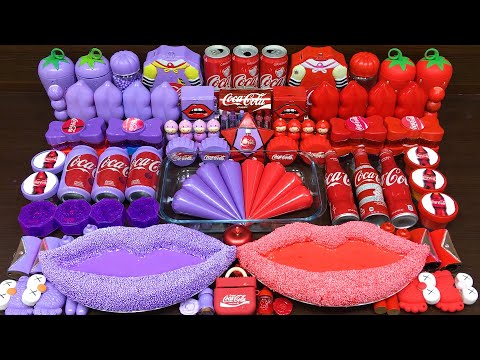 COCACOLA PURPLE vs RED ! Mixing Random Things into GLOSSY Slime ! Satisfying Slime Videos #588