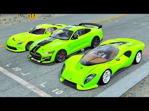 De Tomaso P72 2022 vs Dodge Viper GTS Monster vs Ford Mustan Shelby GT500 at Old Monza
