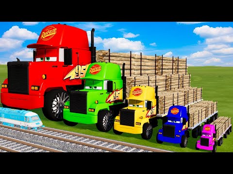 Big & Small Long Mack Truck with Logs vs Trains Thomas | BeamNG.Drive