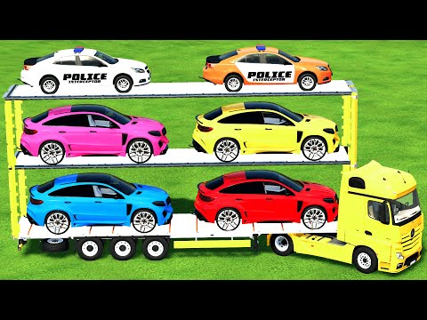 TRANSPORTING MERCEDES CARS & CHEVROLET POLICE CARS WITH MERCEDES TRUCK - Farming Simulator 22