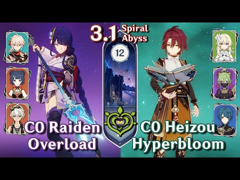 Spiral Abyss 3.1 - C0 Raiden Overload & C0 Heizou Hyperbloom | Floor 12 Full Stars | Genshin Impact