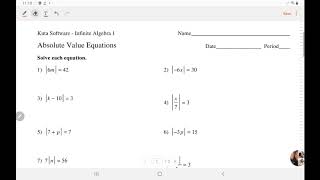 Kuta Software - Algebra 1: Absolute Value Equations | IngWan Steiner
