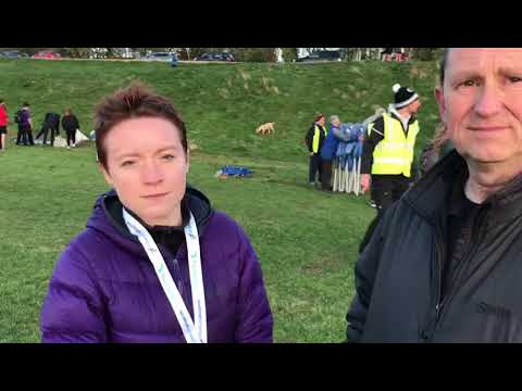 Annabel Simpson and coach Steve Doig after gold medal success at the Tru Wealth Scottish 5k Champs