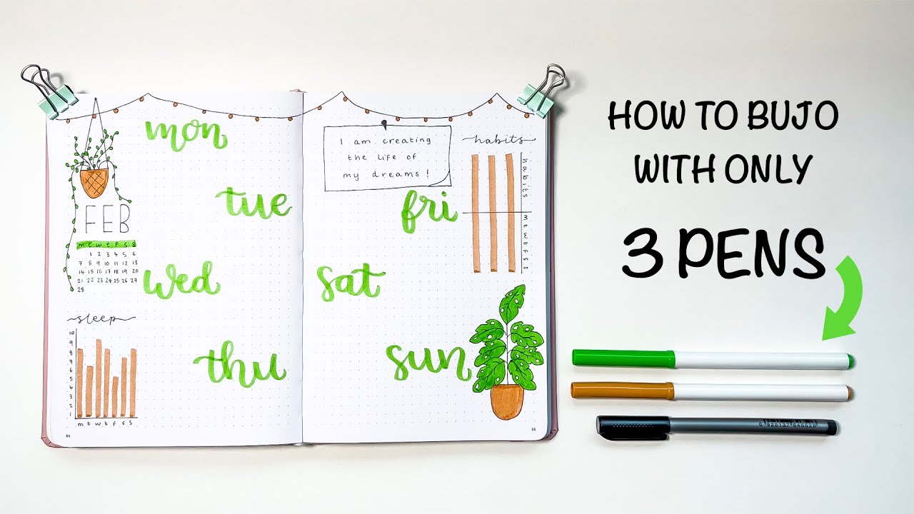 BUJO SPREAD USING ONLY 3 PENS! | How to bullet journal with minimal equipment