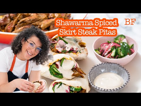 Shawarma Skirt Steak Pita's (with a quick cucumber salad) | Building Feasts