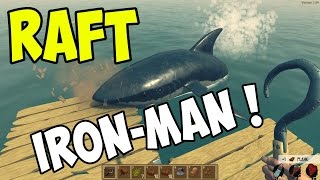 Raft - IRON-MAN Mode Challenge! - Let's Play Raft Gameplay (Shark Survival)