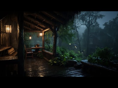 Cozy Rustic Cabin Porch with Heavy Rainstorm - Relaxing Rain Sounds for Sleeping & Relaxing 10 Hours