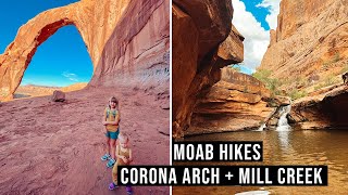 Exploring Moab without National Parks | Corona Arch + Mill Creek | Kid-friendly hikes in Moab 👪🏜