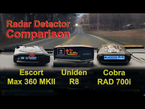 Uniden R8, Escort Max 360 MKII, and Cobra 700i radar detector comparisons