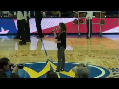 Gina Rene gets some help from SC Warriors crowd during her singing of The National Anthem