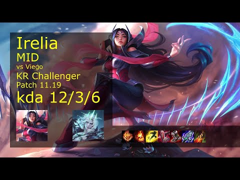 Irelia vs Viego Mid - KR Challenger 12/3/6 Patch 11.19 Gameplay // [롤] 이렐리아 vs 비에고 미드