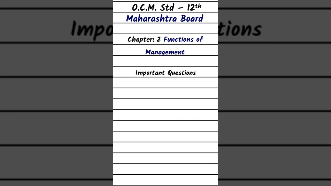 OCM Std 12th | Important Questions Chapter 2 Functions of Management | HSC | #shorts #youtubeshorts