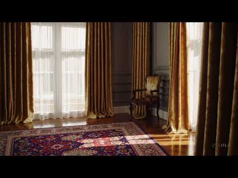 Royal Gold Velvet Curtains & Classic Persian Rug Set