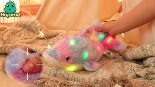 Hopearl LED Musical Stuffed Dolphin Light up Singing Plush Toy Adjustable Volume Lullaby Animated.
