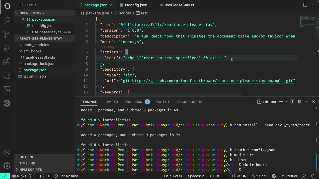 Lesson 3 - Scaffolding a React Hook library with npm