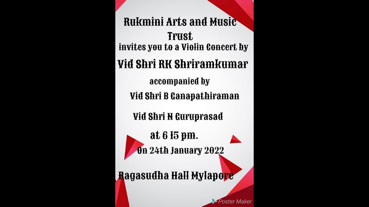 Vidwan R.K.Shriramkumar Violin solo concert for Rukmini Arts and Music Trust