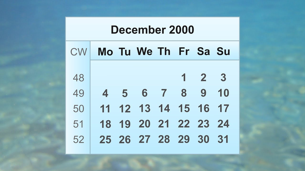 December 2000 Calendar