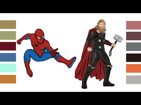 Coloring Pages Spider Man & Thor in Avengers Infinity War Super Hero Marvel Digital Coloring