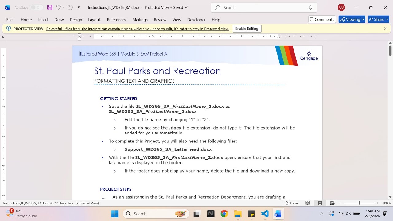 Illustrated Word 365 | Module 3: SAM Project A St. Paul Parks and Recreation