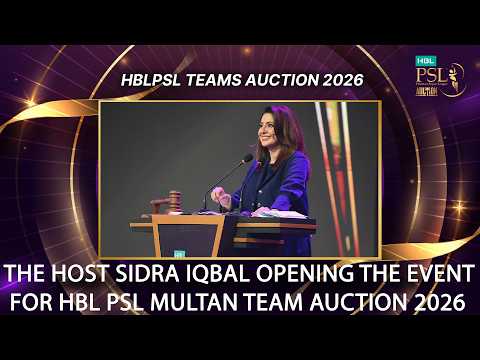 The host Sidra Iqbal opening the event for HBL PSL Multan Team Auction 2026.