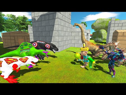 SUPERMAN, BLACK CAPTAIN AMERICA, NINJA DINOSAURS DEATH RUN FALL - Animal Revolt Battle Simulator