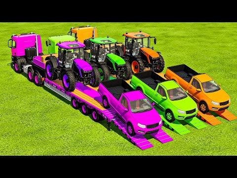 TRANSPORTING PICKUP CARS & FENDT TRACTORS WITH IVECO TRUCKS - Farming Simulator 22