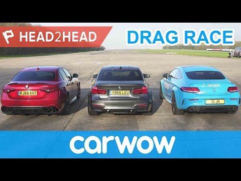 BMW M3 v Mercedes-AMG C63 S v Alfa Romeo Giulia QV - DRAG RACE, BRAKE & DRIFT OFF  | Head2Head