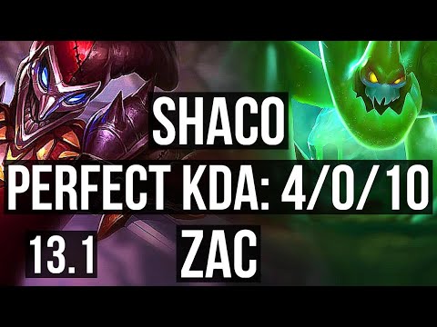SHACO vs ZAC (JNG) | 4/0/10, 3.8M mastery, 1500+ games | EUW Master | 13.1