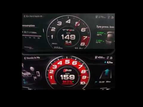 DRAG RACE Audi TT RS vs R8 V10 - Acceleration 0-220 [Pure sound]