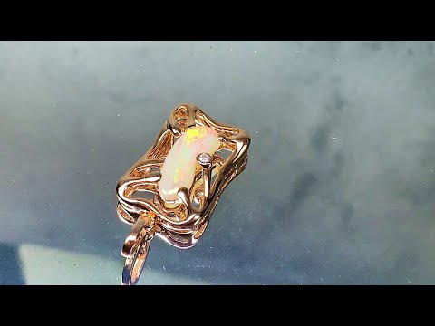 Rose Gold plated Sterling Silver Light Opal freeform pendant rectangular