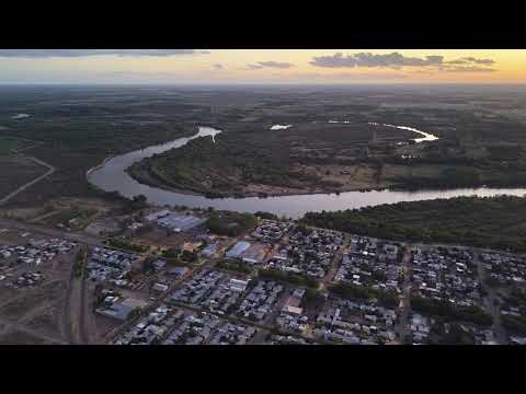 Choele Choel – Panorámica 360° al Atardecer: El Río, la Ruta y la Ciudad (Drone)