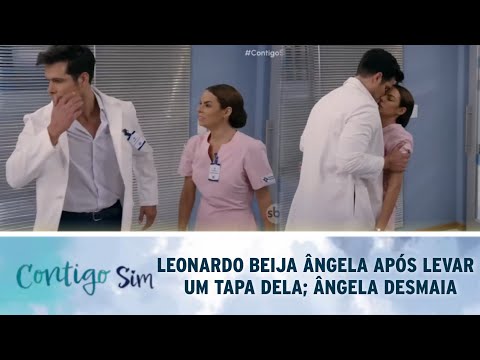 Contigo Sim - Leonardo beija Ângela após levar um tapa; Ângela desmaia