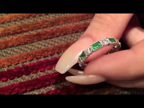 Platinum Eternity band with Emerald CZ Cubic Zirconia Bezel setting