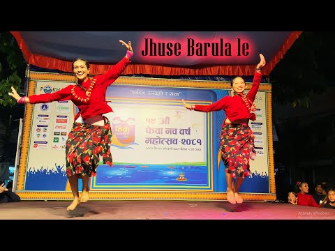 Jhuse Barulale Nepali Cultural Dance at Street Festival in Pokhara Lakeside Sk Dance Training Center