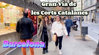 Gran vía de les Corts Catalán Barcelona 4K Walk Tour
